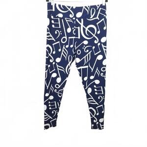 LulaRoe Women's Musical‎ Notes Blue/White Leggings Size TC2 Ankle Length